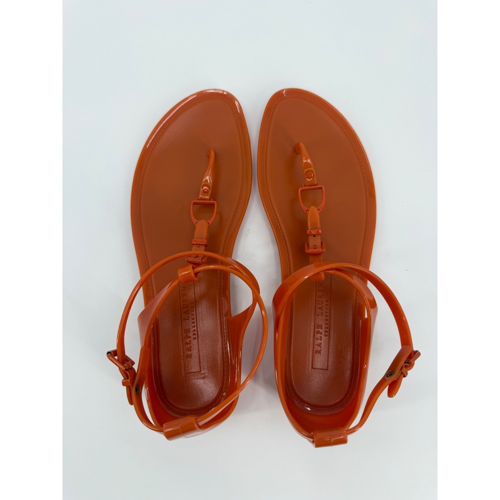 Ralph Lauren Collection Orange Jelly Thong Sandals Ankle Strap Made in Italy 11